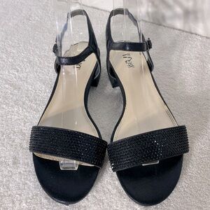Taxi Formal Black Sparkly Strappy Low Heel Sandals 36